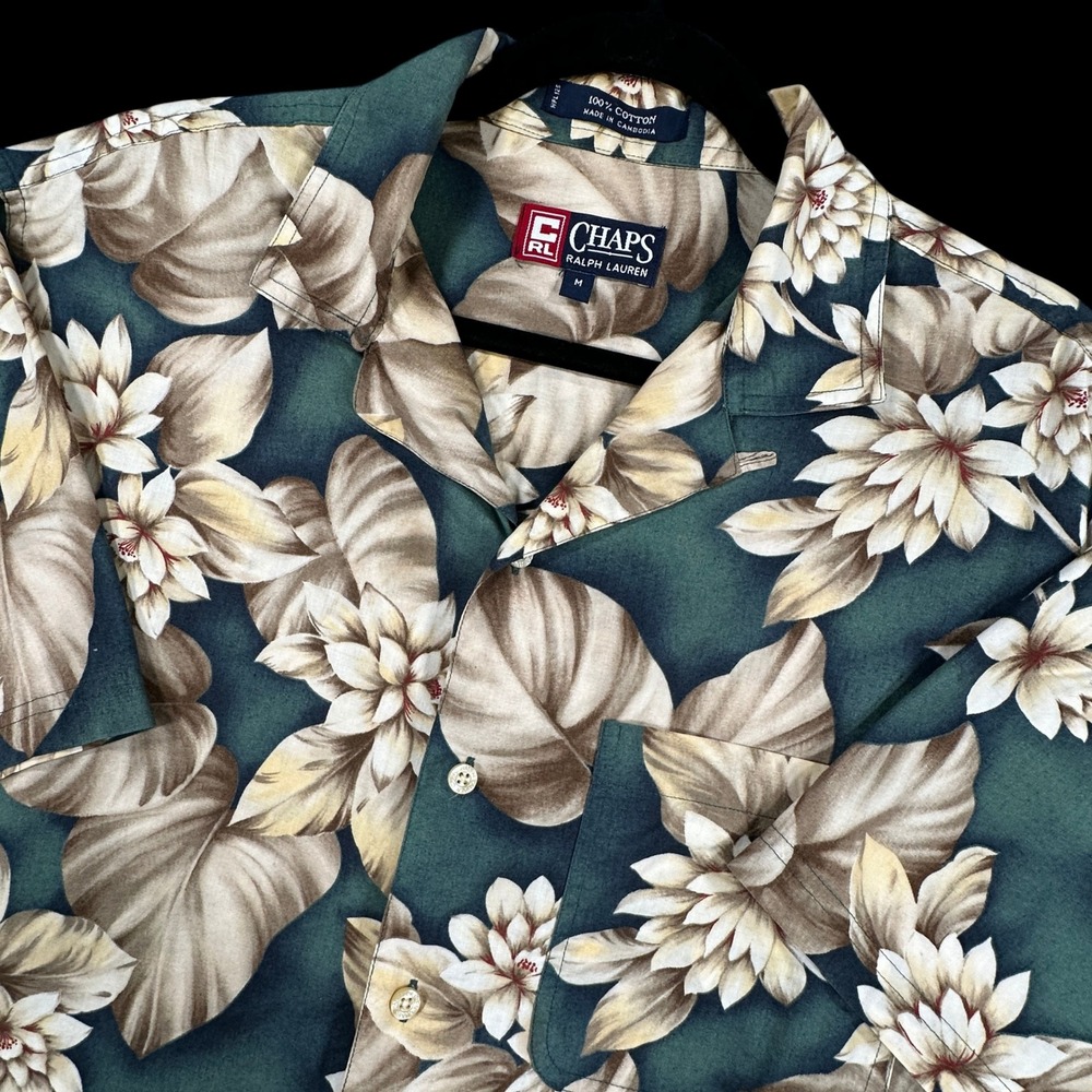 Vintage Chaps Ralph Lauren Hawaiian Shirt Button Down Mens M Floral Tropical